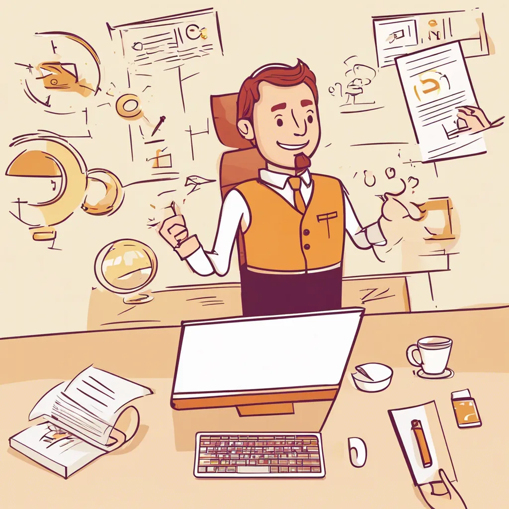 A salesperson juggling tasks